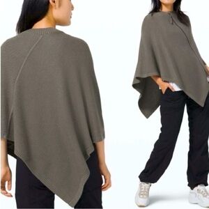 Lululemon On The Go Poncho One Size Sweater Knit Silk Modal Sage Green Ribbed